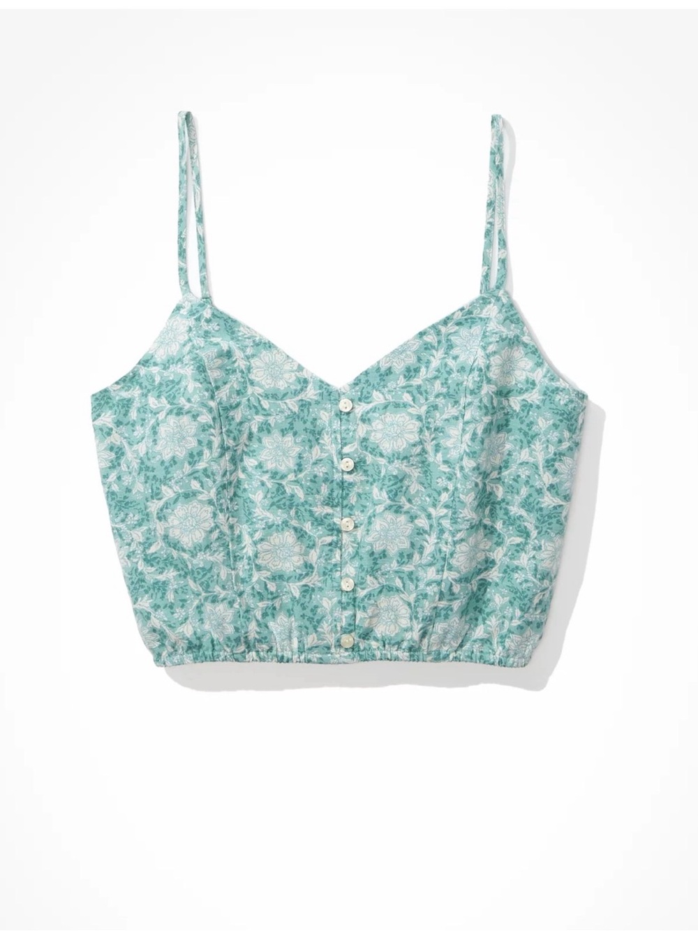 American Eagle Outfitters Teal Floral Button-Front Crop Camisole NWOT